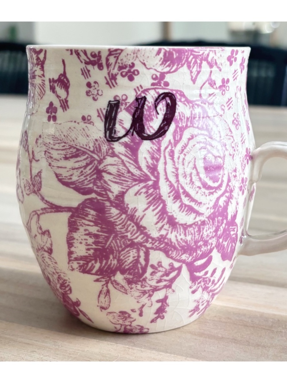 Anthropologie Pink Floral Ceramic Mug with Monogram - Picture 2 of 8